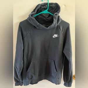 Nike Black Hoodie with Swoosh Logo and Ribbed Cuffs